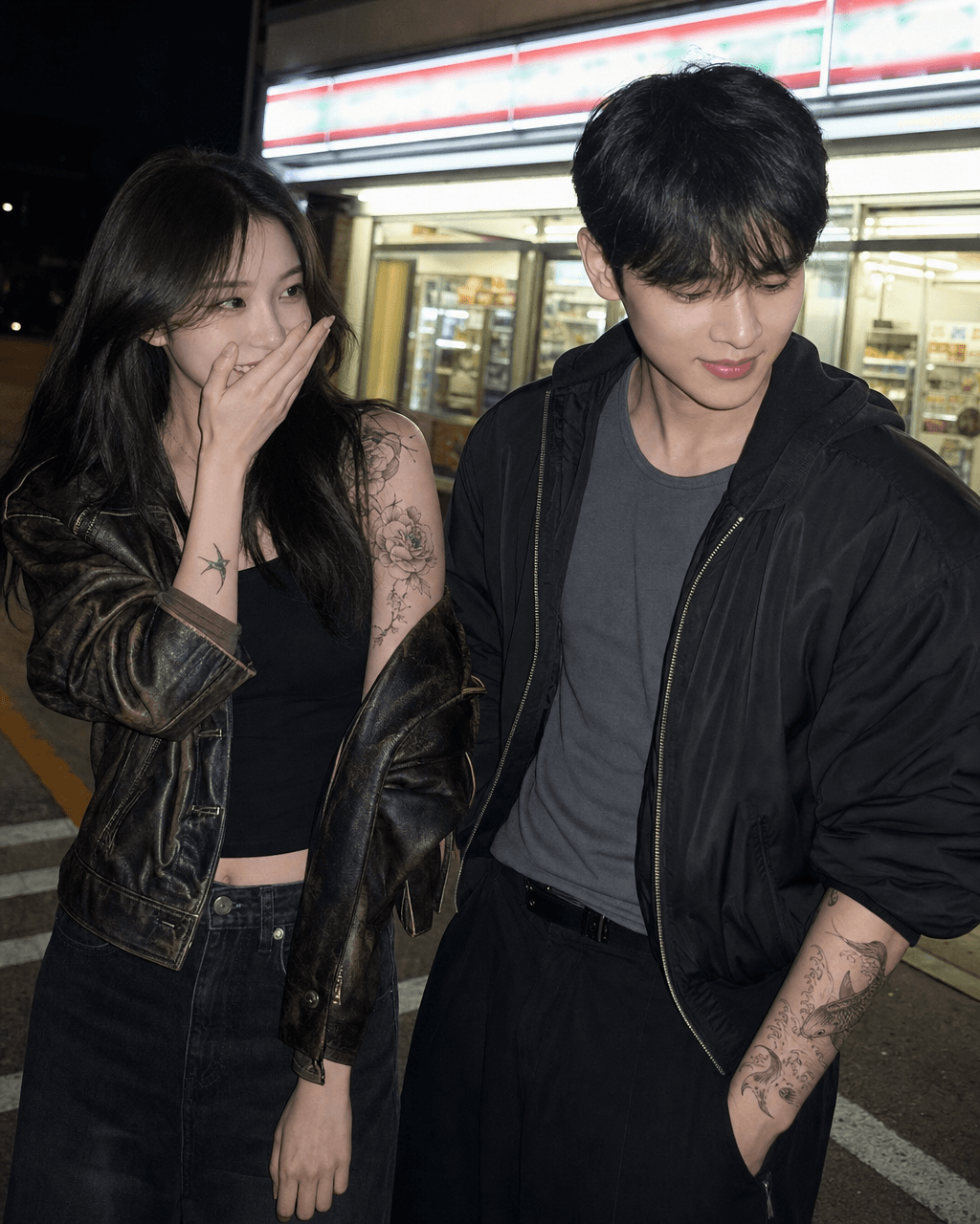 불량 연애 편의점 커플 스냅 입력 사진과 결과 예시