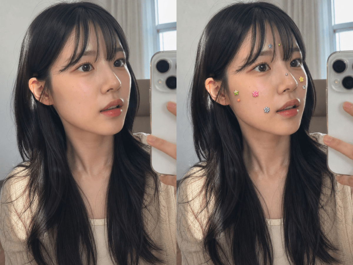 보석 스티커 입력 사진과 결과 예시