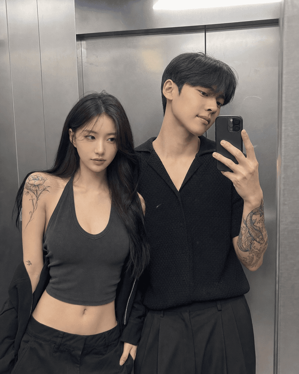 불량 연애 엘리베이터 셀카 입력 사진과 결과 예시